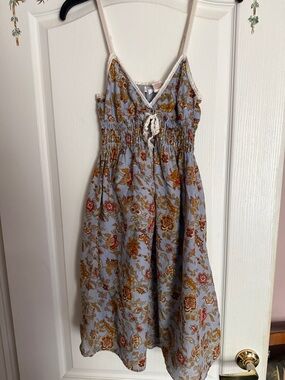 Derek Heart Light Blue Floral Sundress with Pink and Mustard Accents